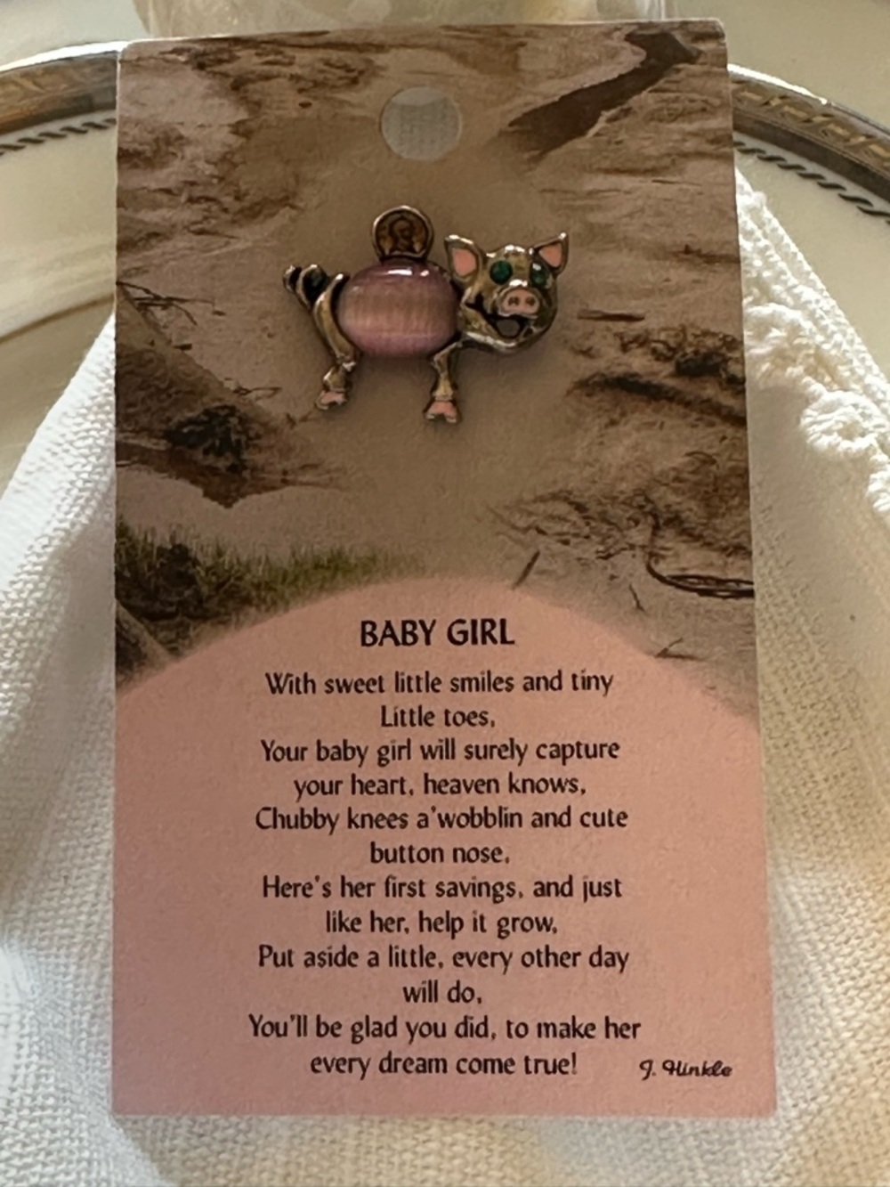 Thoughtful Little Angels "Baby Girl" Pig Piggy Bank‎ Pin/Brooch